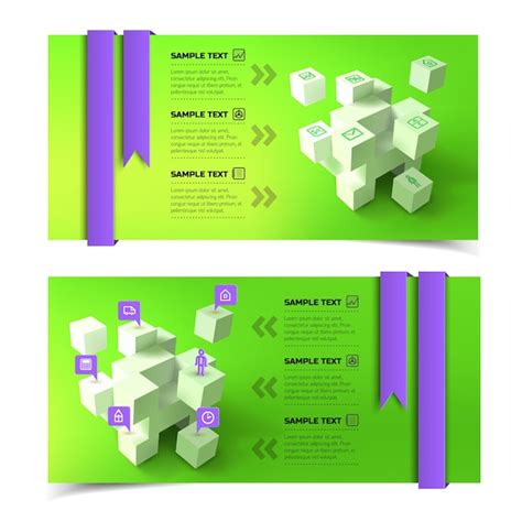 Free Vector Business Infographic Horizontal Banners With 3d Cubes