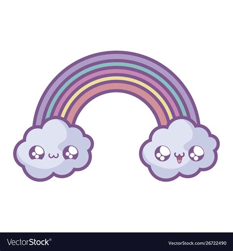 Cute Rainbow With Clouds Kawaii Style Royalty Free Vector