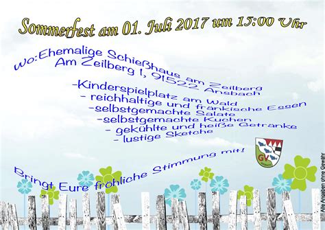 Herzlichen Willkommen Zur Unserem Sommerfest Geh Rlosenverein Ansbach