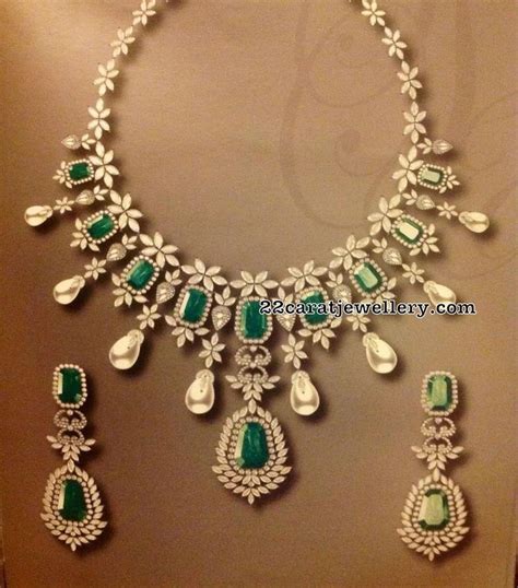 Diamond Zambian Emerald Rich Necklaces Jewellery Designs