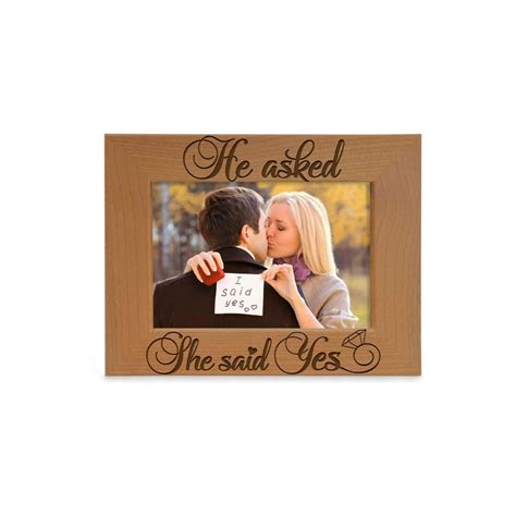 Wood Picture Frame He Asked She Said Yes Engraved Etsy