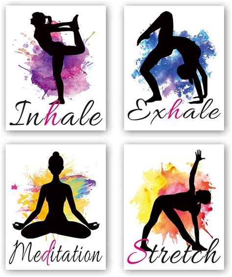 Set Of Yoga Wall Art Print Posters Watercolor Yoga Poster With Inhale