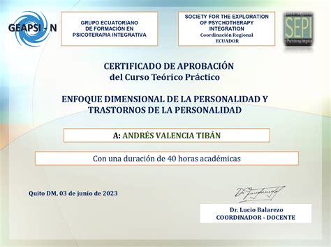 Participación en curso teórico práctico en Enfoque Dimensional de la