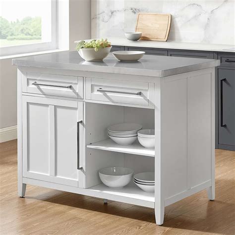 Crosley Furniture Silvia Stainless Steel Top Kitchen Island White