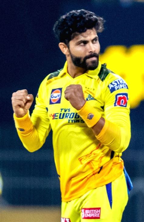 Csk Bowler Ravindra Jadeja Celebrates After Taking The Wicket Of Rrs