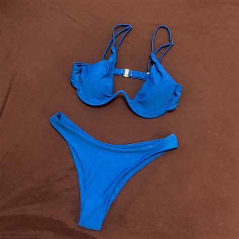 Underwire Blue Bikini Women S Fashion Swimwear Bikinis Swimsuits On Carousell