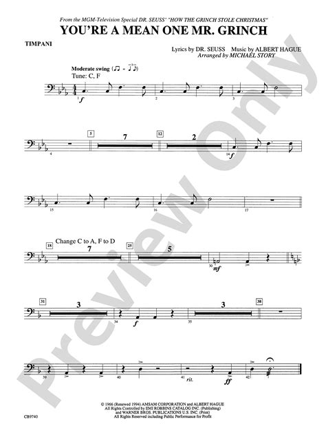 Youre A Mean One Mr Grinch Timpani Timpani Part Digital Sheet