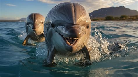 Premium Photo | Playful dolphins jumping over breaking waves