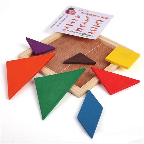 Деревянный Tangram 7 частей головоломки цвет ful квадрат IQ игра ...