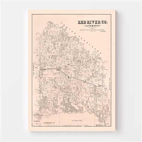 Vintage Map of Red River County, Texas 1879 by Ted's Vintage Art