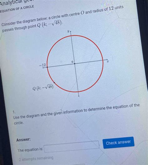 Solved Analyticar G E EQUATION OF A CIRCLE Consider The Diagram Below