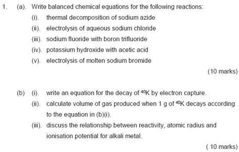 Solved A Write Balanced Chemical Equations For The Following Reactions Thermal Decomposition