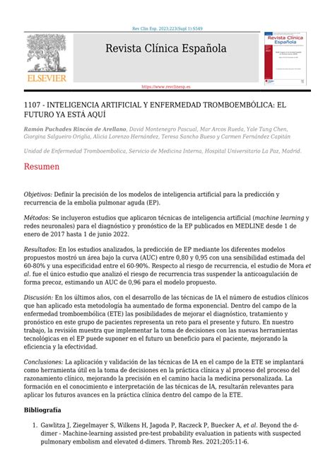 Pdf Revista Cl Nica Espa Ola Inteligencia Artificial Y