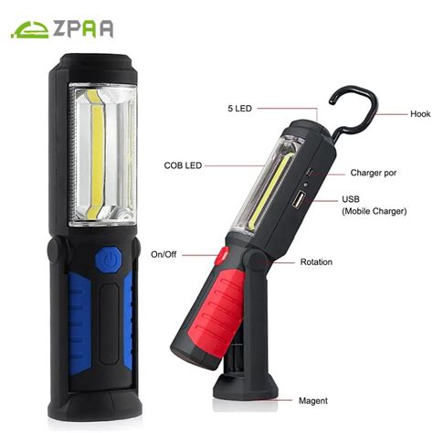 2 Modes Portable COB LED USB Rechargeable Work Light Lamp Flashlight ...