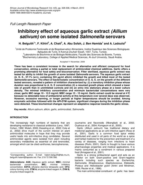 PDF Inhibitory Effect Of Aqueous Garlic Extract Allium Sativum On