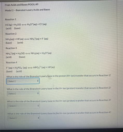 Solved From Acids And Bases Pogil 9 Model 2 Brønsted Lowry