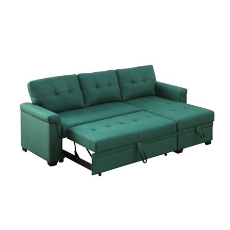 Lilola Home Lucca Green Linen Reversible Sleeper Sectional Sofa With