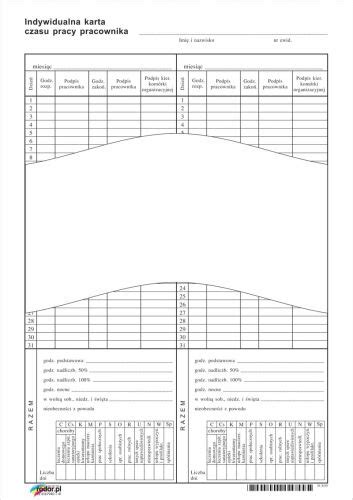 Indywidualna Karta Czasu Pracy Pracownika Druki Dla Podatnika Rodar
