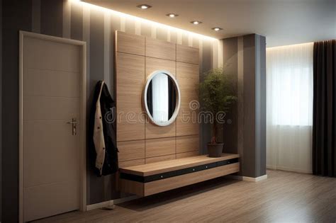 modern entryway  wooden accents  ambient lighting stock