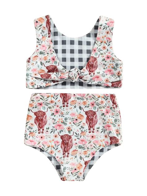 Mevireiy Baby Girls Bikini Swimsuit Floral Print Knotted Tankini Tops Swim Bottoms Shorts Gray