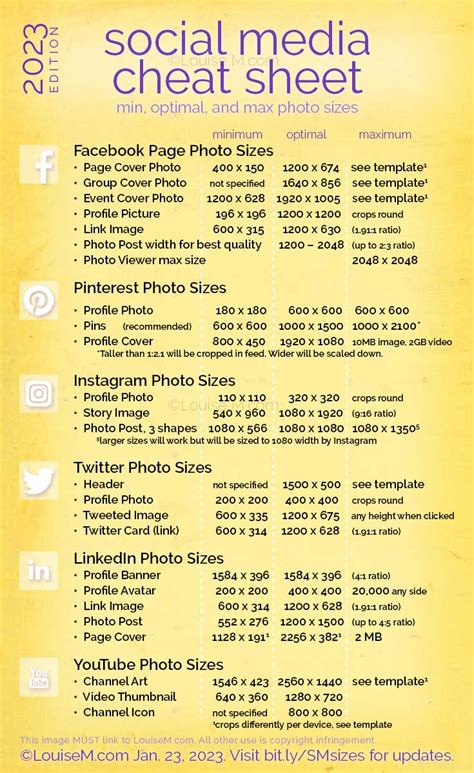 Social Media Image Sizes Free Pdf Cheat Sheet Louisem Social