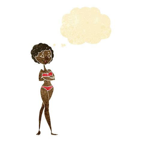 Cartoon Retro Woman In Bikini With Thought Bubble PNG