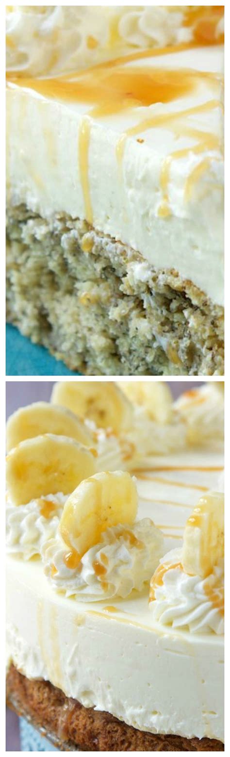 Three Different Views Of A Cake With Bananas And Cream Toppings On The