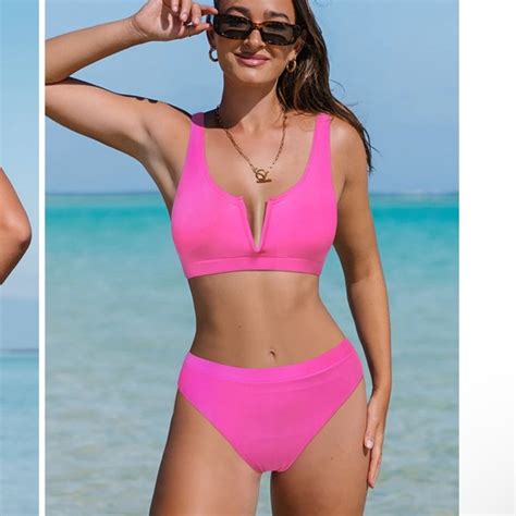 Popvil Swim Nwt Popvil V Neck Highwaisted Hot Pink Bikini Set