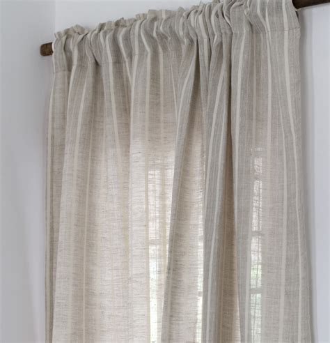 Buy Customizable Linen Semi Sheer Curtain Fine Stripe Beige White Thoppia