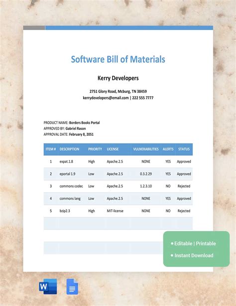 Software Bill Of Materials in Word, Google Docs - Download | Template.net