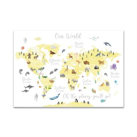 Tableau Toile Affiche De Carte Du Monde Imprim E Toile Ducative Sur