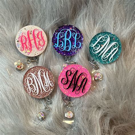 Glitter Badge Reel Rn Badge Reel Monogram Badge Reel Etsy