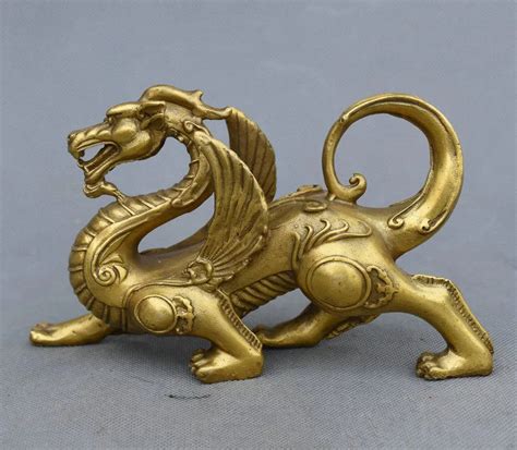 7 Chinese Fengshui Pure Brass Myth Flying Dragon Unicorn Kylin Beast