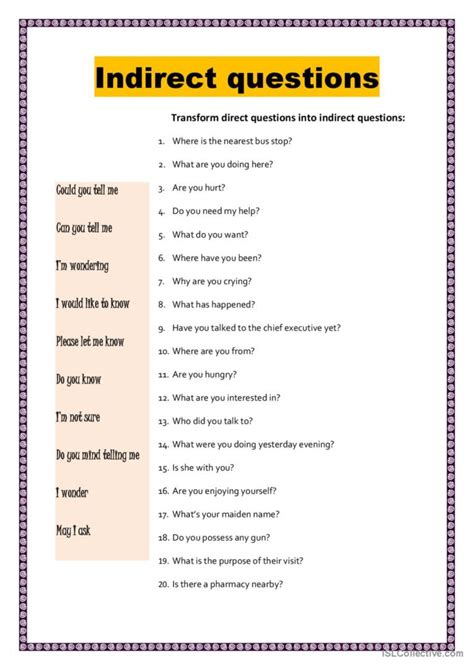 Indirect Questions English Esl Worksheets Pdf Doc