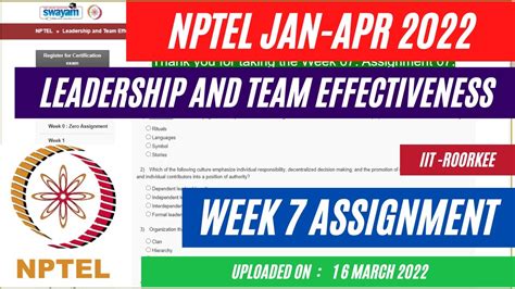 Nptel Leadership And Team Effectiveness Week 7 Assignment 7 Solutions