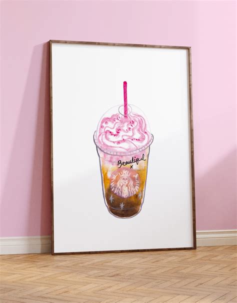 Printable Iced Coffee Wall Art Pink Art Print For Coffee Lover