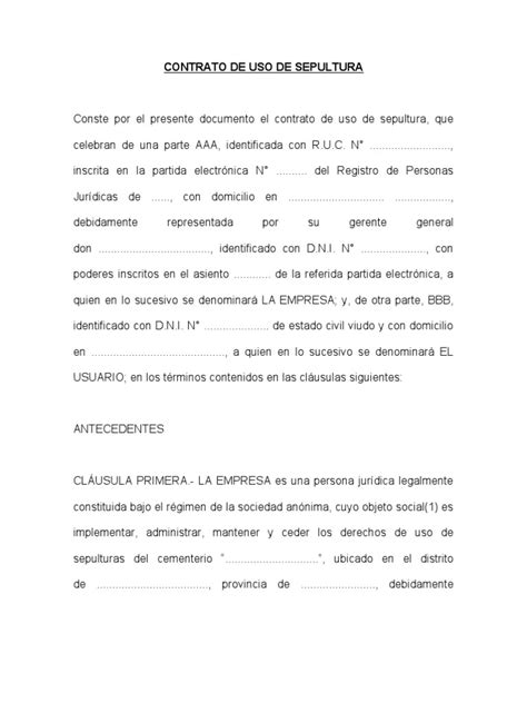 Contrato De Uso De Sepultura Cremación Arbitraje