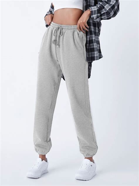 Shein Basics Cotton Drawstring Waist Slant Pocket Solid Fleece Joggers