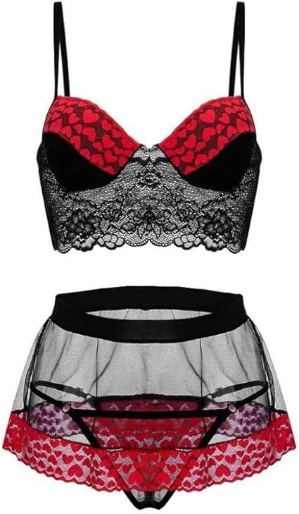 Rtyoo Culotte Rouge sexyFemmes Dentelle Soutien Gorge Slips Creux Lingerie vêtements de Nuit