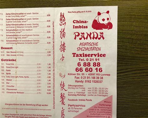 Speisekarte Von China Imbiss Panda Restaurant Remscheid