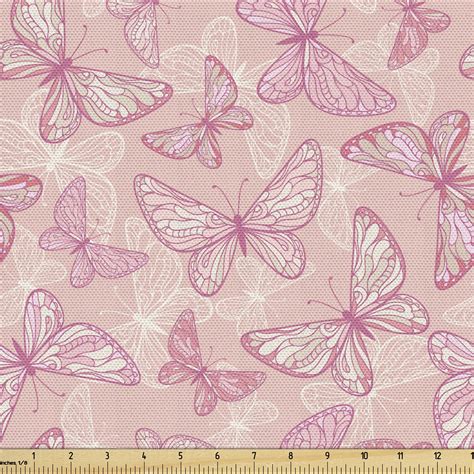 Pale Pink Fabric By The Yard Butterflies Ornate Wings Feminine