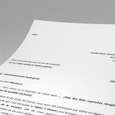 Modèle lettre de licenciement pour faute grave Juridi Carte