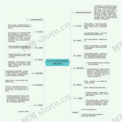 2022年人身伤害赔偿的标准是怎样的思维导图编号p7135076 Treemind树图