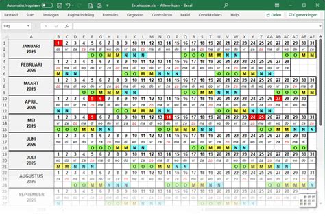 Shiftkalender Excel Jaarkalender 2