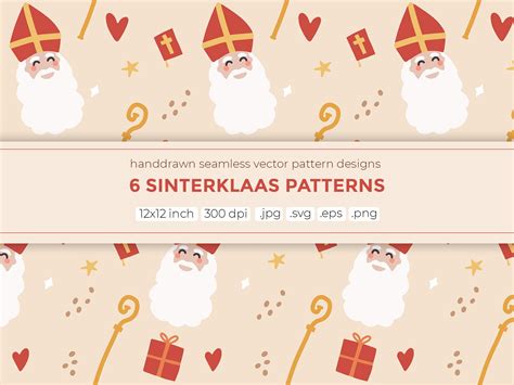 6 Sinterklaas Digital Papers Seamless Vector Patterns Sint En Piet