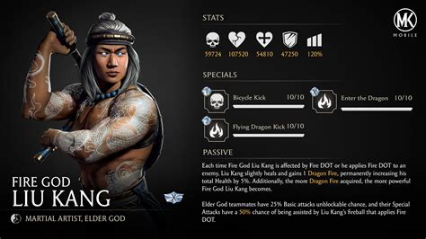 Liu Kang Stats MKMobile Mortal Kombat Reckoning