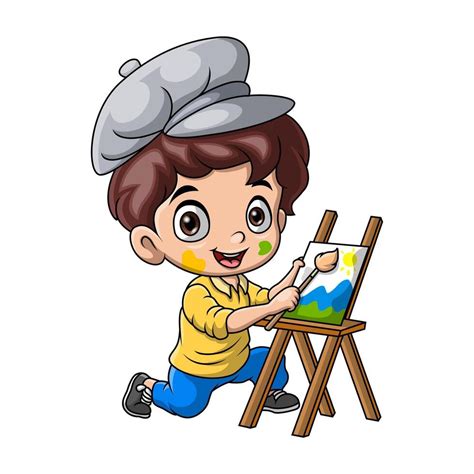 Cute little boy cartoon painting 37743533 Vector Art at Vecteezy