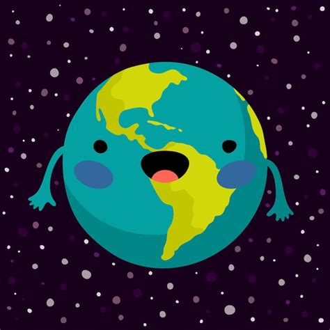 El Lindo Dibujo Animado Del Planeta Tierra Ilustración Vectorial Kawaii Tierra Vector Premium