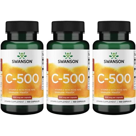 Swanson C 500 Vitamin C With Rose Hips 500 Mg 100 Caps 3 Pack