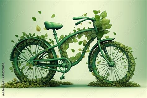 Bicycle Covered With Green Leaf Tendril Eco And Environment Concept